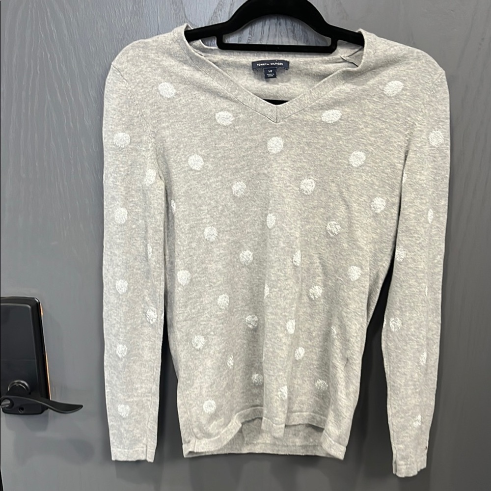 Tommy Hilfiger Gray Polka Dot Sweater Size Small